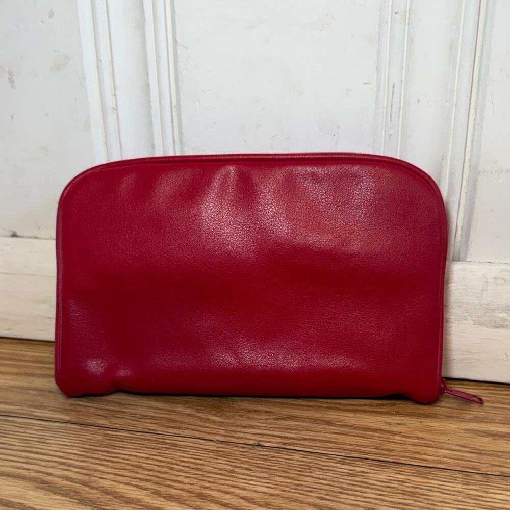Donna Salyers Fabulous Furs Red Leather zip around jewelry travel holder Clutch
